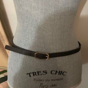 Women's Faux Leather Skinny Belt Black Vegan Gold